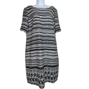 Preston & York Women's 16 Dress, Black & White Striped w/Geometric Print EUC